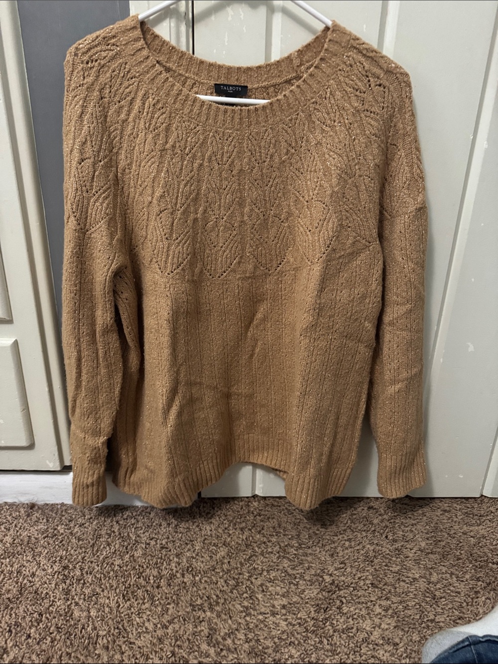 Talbots Women’s Camel Crewneck Cable Knit Sweater. Sparkly casual or evening.